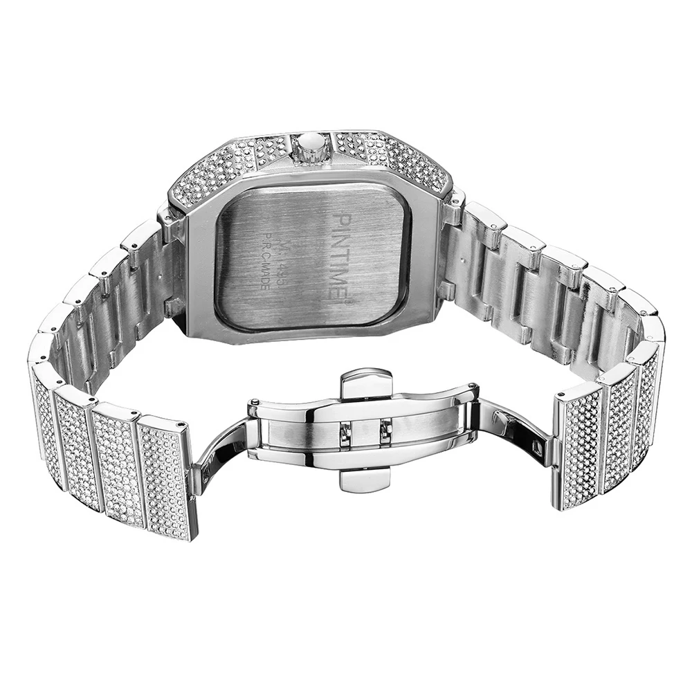 Montre-bracelet carrée en acier inoxydable noir pour homme, Montre à quartz